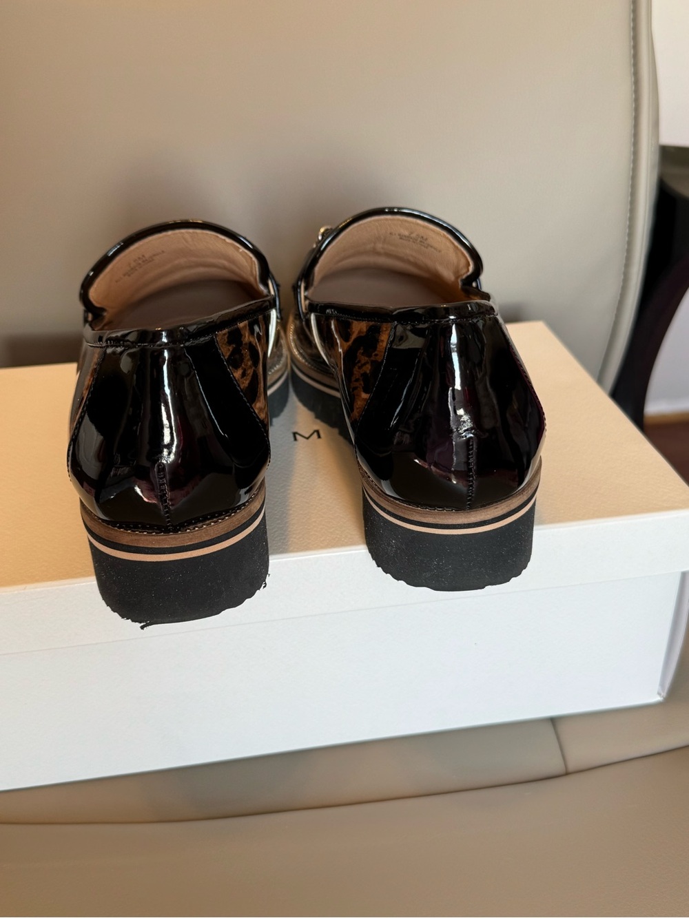 Alex Marie Leopard Patent Loafers in Brown and Black - Picture 6 of 10
